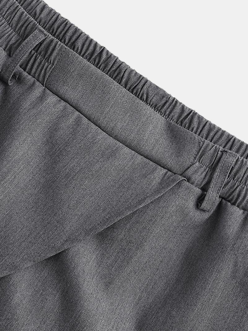 Męskie Designerskie Przycięte Jednokolorowe Nieregularne Spodnie Z Elastyczną Talią Modne Spodnie
