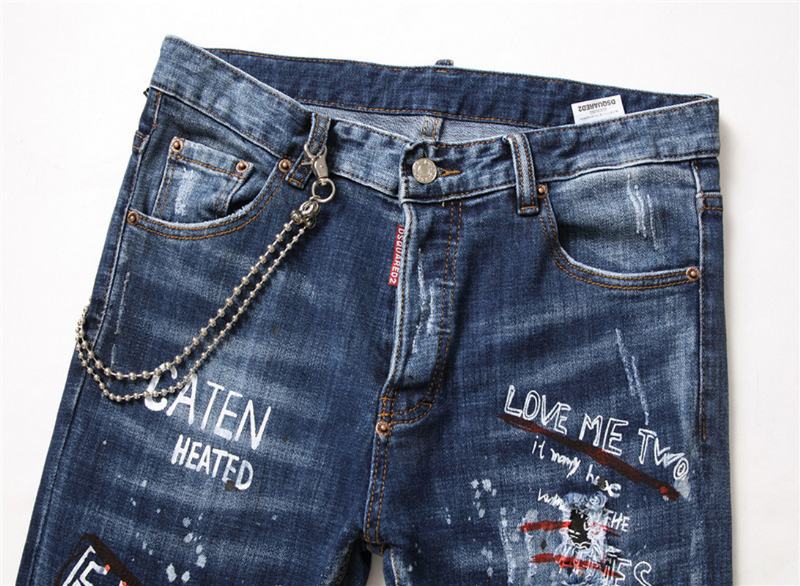 Męskie Dżinsy Słynne Męskie Spodnie Jeansowe Slim Męskie Spodnie Jeansowe Zipper Blue Hole Pencil Pants