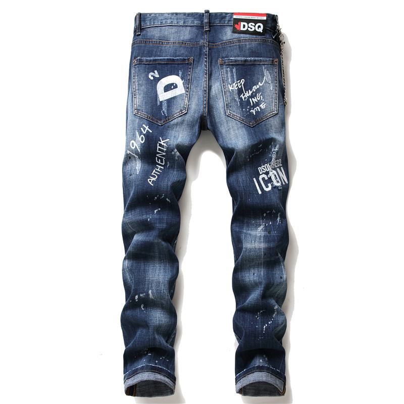 Męskie Dżinsy Słynne Męskie Spodnie Jeansowe Slim Męskie Spodnie Jeansowe Zipper Blue Hole Pencil Pants