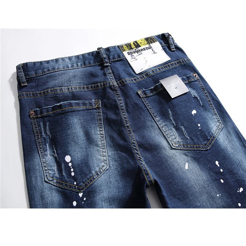 Męskie Dżinsy Słynne Męskie Spodnie Jeansowe Slim Męskie Spodnie Jeansowe Zipper Blue Hole Pencil Pants