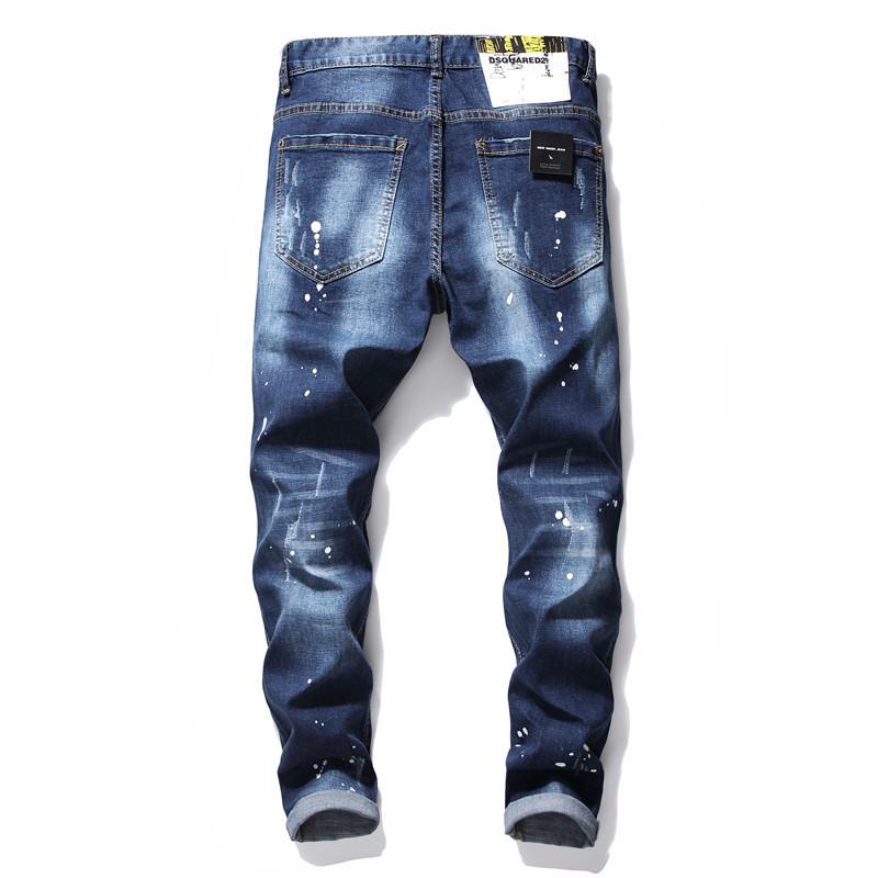 Męskie Dżinsy Słynne Męskie Spodnie Jeansowe Slim Męskie Spodnie Jeansowe Zipper Blue Hole Pencil Pants