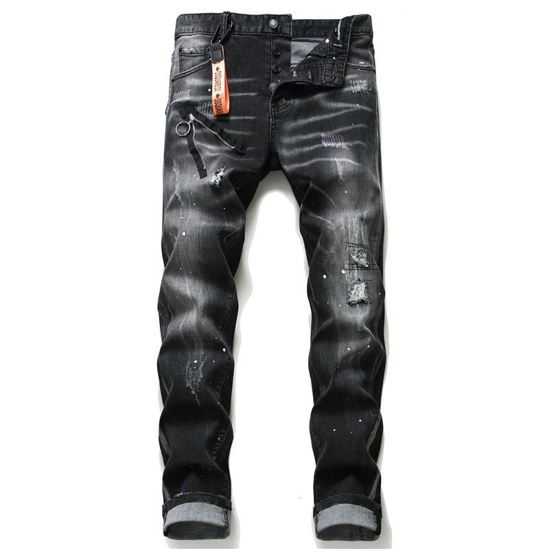 Męskie Dżinsy Słynne Męskie Spodnie Jeansowe Slim Męskie Spodnie Jeansowe Zipper Blue Hole Pencil Pants