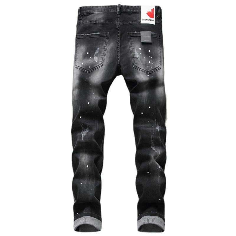 Męskie Dżinsy Słynne Męskie Spodnie Jeansowe Slim Męskie Spodnie Jeansowe Zipper Blue Hole Pencil Pants