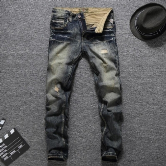 Męskie Dżinsy Vintage Retro Style Slim Fit Porwane Jeansy Homme Balplein Markowe Dżinsy Męskie Bawełniane Dżinsy Biker