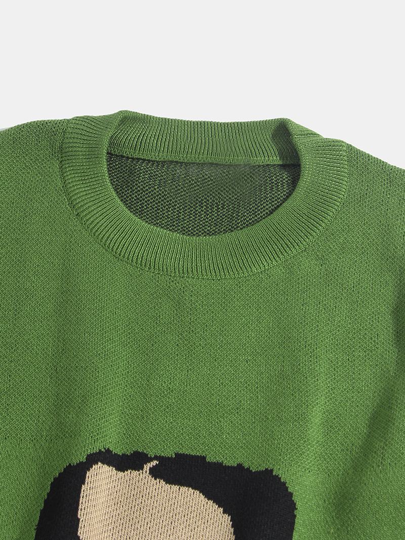 Męskie Dzianinowe Abstrakcyjne Figury Wzór Bawełniany Sweter Casual Swetry Z Okrągłym Dekoltem