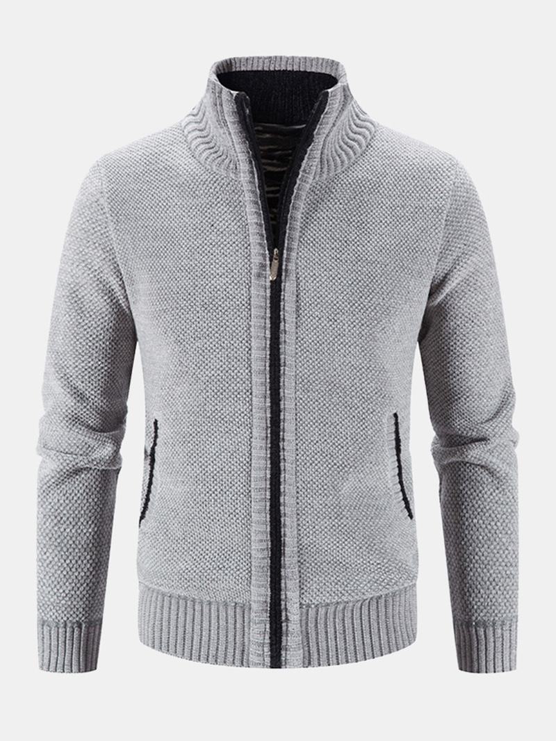 Męskie Dzianinowe Plus Aksamitne Elastyczne Brzegi Kieszenie Zipper Pure Solid Sweter Cardigans