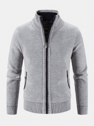 Męskie Dzianinowe Plus Aksamitne Elastyczne Brzegi Kieszenie Zipper Pure Solid Sweter Cardigans