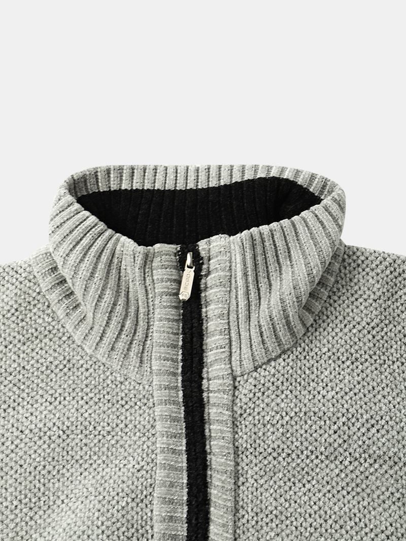 Męskie Dzianinowe Plus Aksamitne Elastyczne Brzegi Kieszenie Zipper Pure Solid Sweter Cardigans
