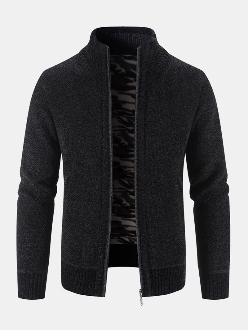 Męskie Dzianinowe Plus Aksamitne Elastyczne Brzegi Kieszenie Zipper Pure Solid Sweter Cardigans