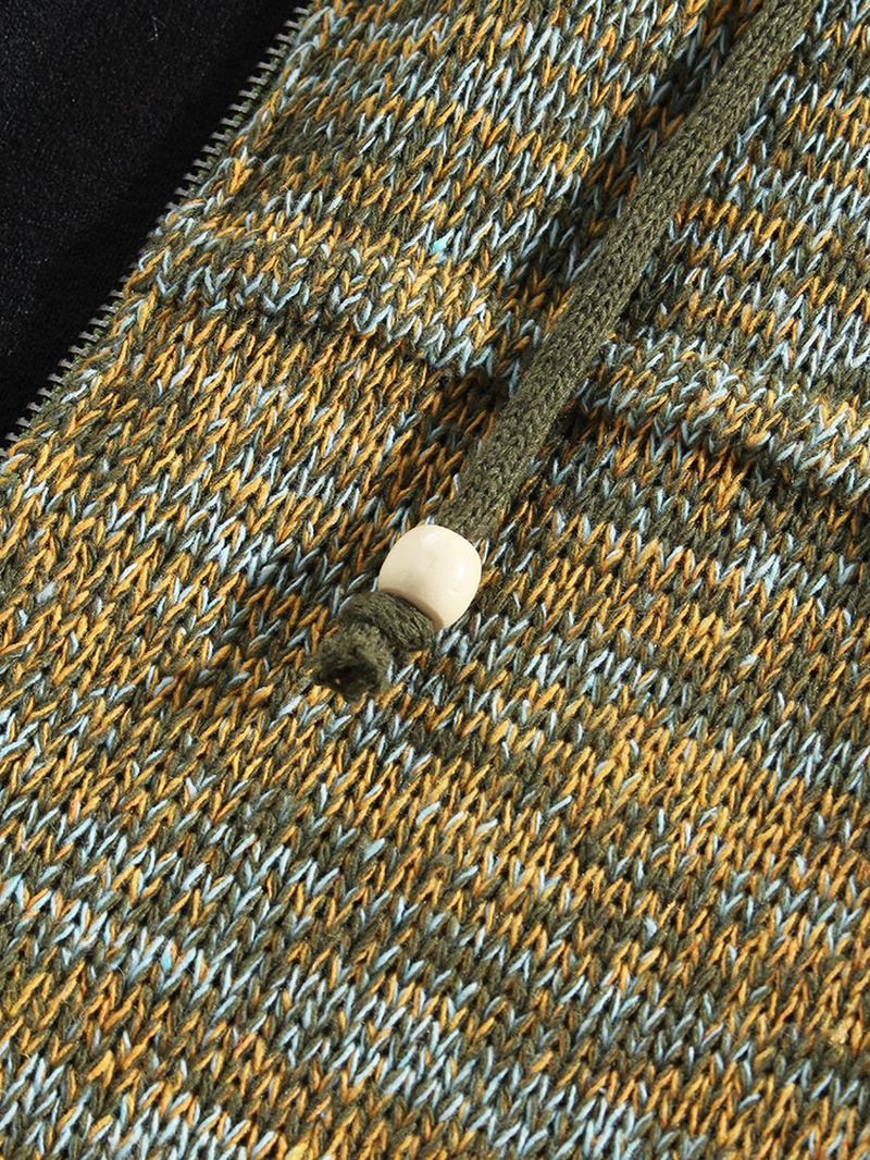 Męskie Dzianinowe Swetry Rozpinane Z Kapturem W Stylu Vintage Z Kieszenią