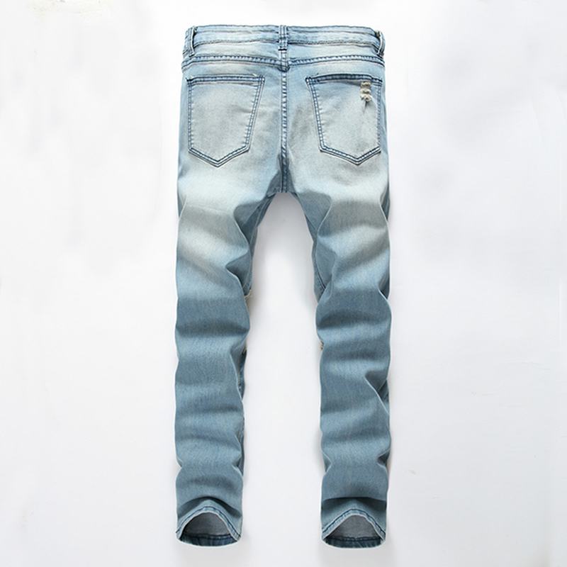 Męskie Dziury Moda Casual Proste Nogi Jeans Vintage Light Blue Denim Pants