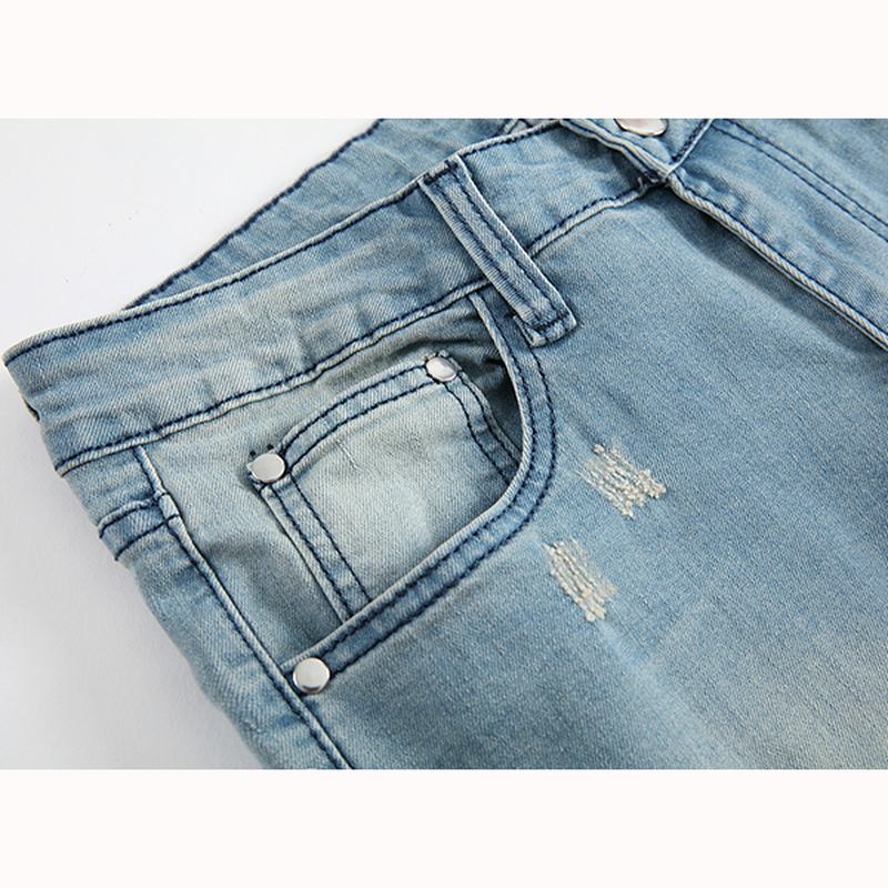 Męskie Dziury Moda Casual Proste Nogi Jeans Vintage Light Blue Denim Pants
