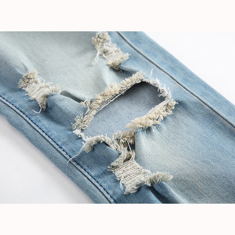 Męskie Dziury Moda Casual Proste Nogi Jeans Vintage Light Blue Denim Pants