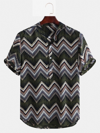 Męskie Etniczne Chevron Z Nadrukiem Z Krótkim Rękawem Casual Loose Henley Shirts Shirts