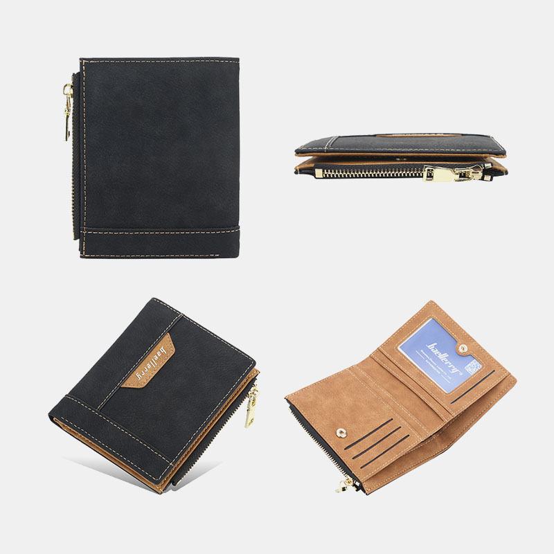 Męskie Faux Leather Business Multi-slot Vertical Zipper Slim Card Holder Wallet