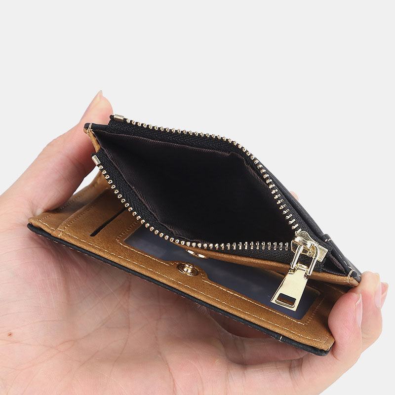 Męskie Faux Leather Business Multi-slot Vertical Zipper Slim Card Holder Wallet