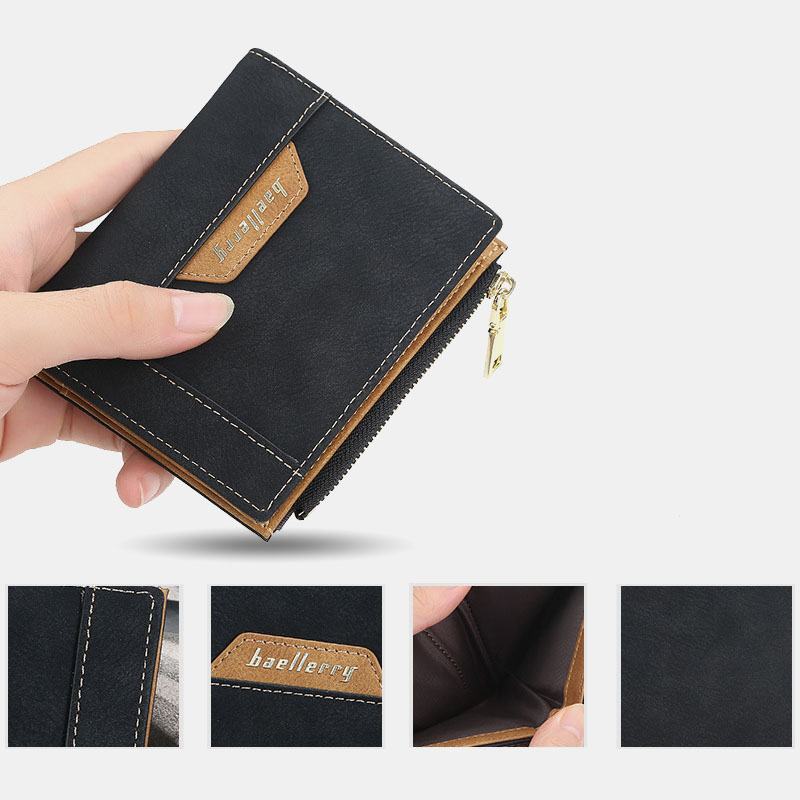 Męskie Faux Leather Business Multi-slot Vertical Zipper Slim Card Holder Wallet