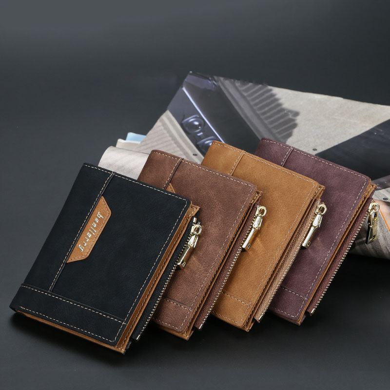 Męskie Faux Leather Business Multi-slot Vertical Zipper Slim Card Holder Wallet