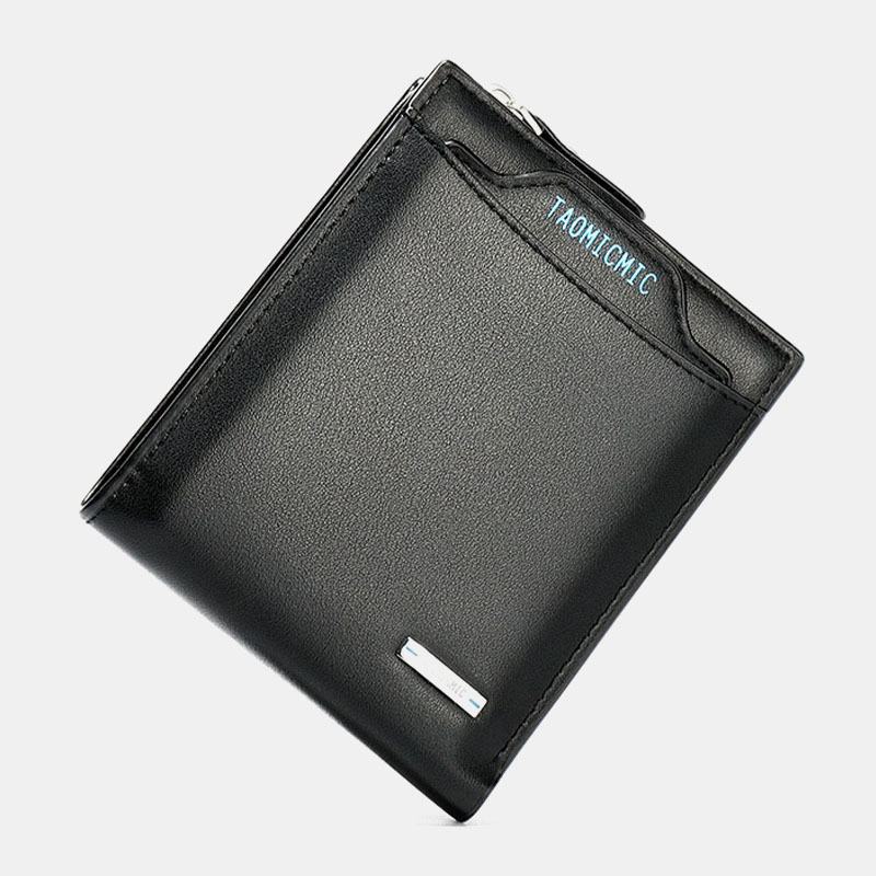 Męskie Faux Leather Cienki Portfel Posiadacz Karty Zipper Coin Bag