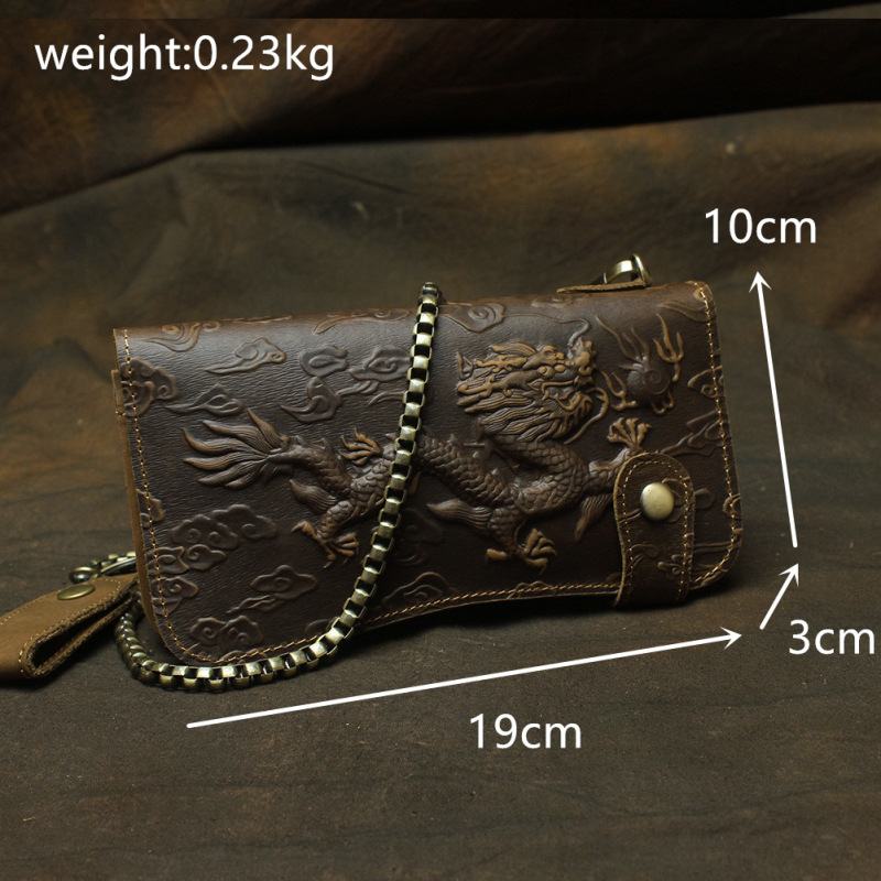 Męskie Genuine Leather 3d Dragon Tiger Pattern Anti-theft Retro Multi-slot Holder Portfel Z Brelokiem