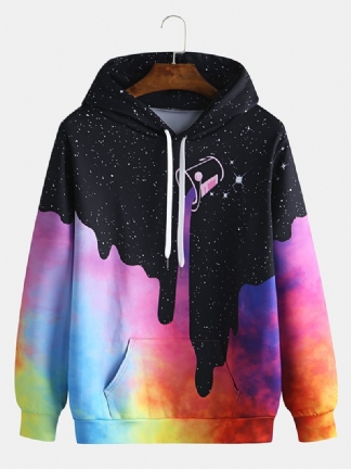 Męskie Gwiaździste Niebo Wzór Tie Dye Kangur Kieszeń Z Długim Rękawem Casual Bluzy