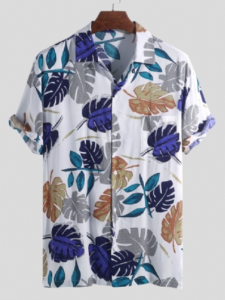 Męskie Hawajskie Koszule Plażowe Z Nadrukiem Tropikalnych Roślin
