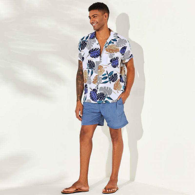 Męskie Hawajskie Koszule Plażowe Z Nadrukiem Tropikalnych Roślin