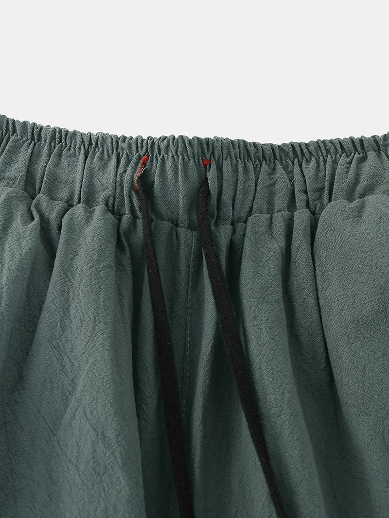 Męskie Jednokolorowe Krótkie Spodnie W Stylu Casual Luźne Spodnie Harem Ze Sznurkiem W Talii