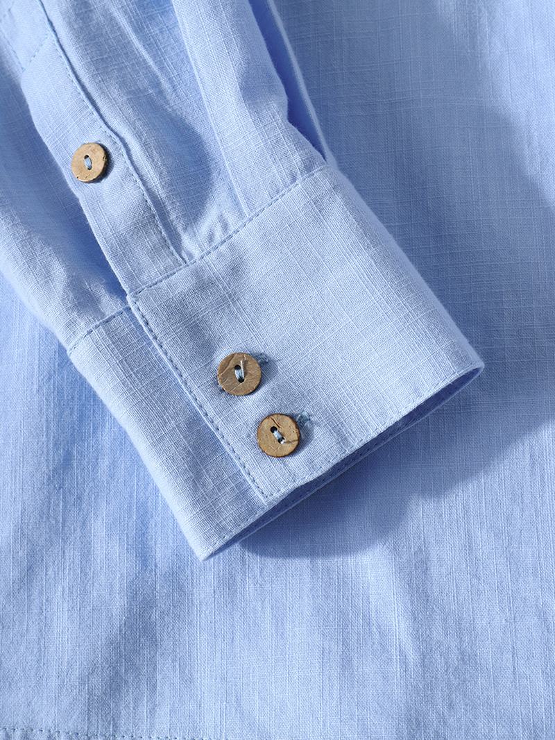 Męskie Jednokolorowe Podstawowe Klapy Z Długim Rękawem 100% Bawełniane Koszule Z Kieszenią