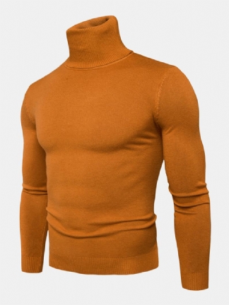 Męskie Jednokolorowe Swetry Bawełniane Z Wysokim Dekoltem Na Co Dzień Z Długim Rękawem