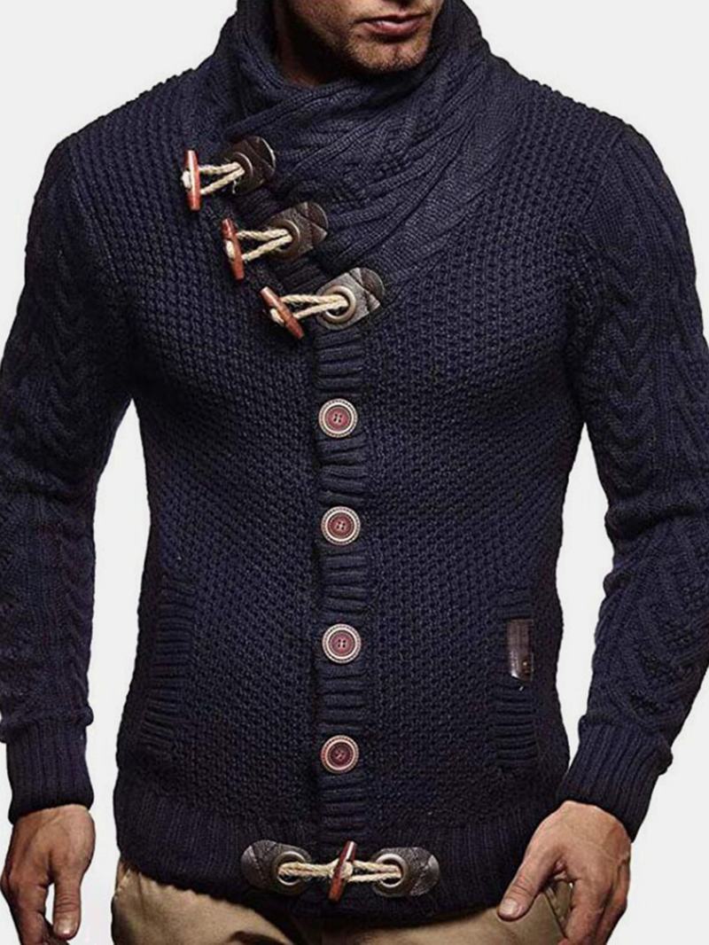 Męskie Jednorzędowe Swetry Rozpinane Z Dzianiny Z Wysokim Dekoltem