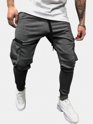 Męskie Kieszenie Na Suwak Sznurek W Talii Casual Solid Jogger Pants