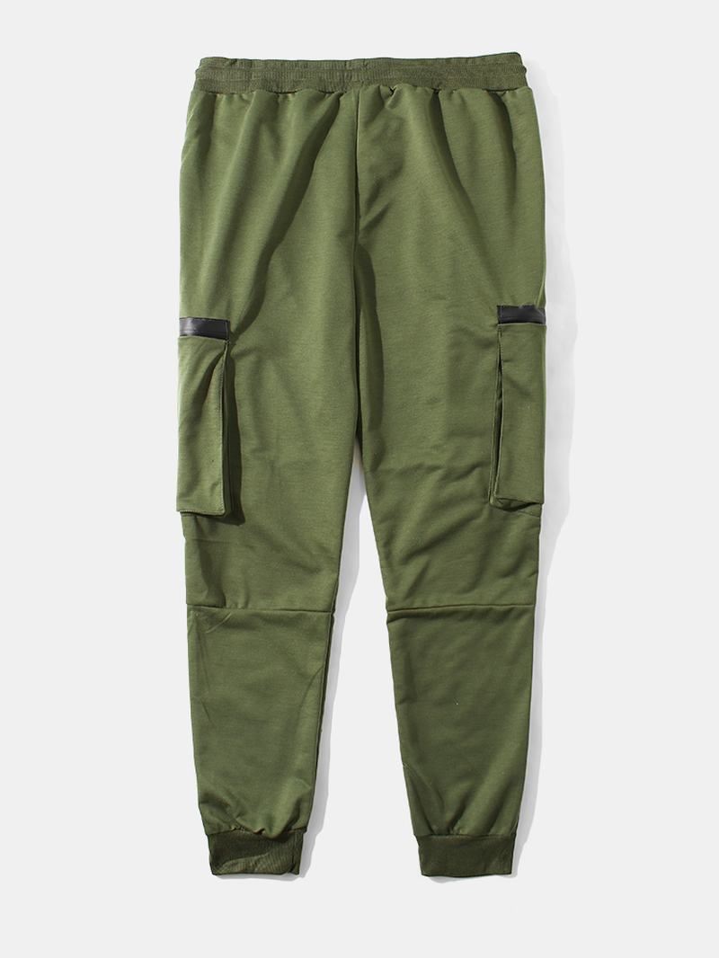 Męskie Kieszenie Na Suwak Sznurek W Talii Casual Solid Jogger Pants