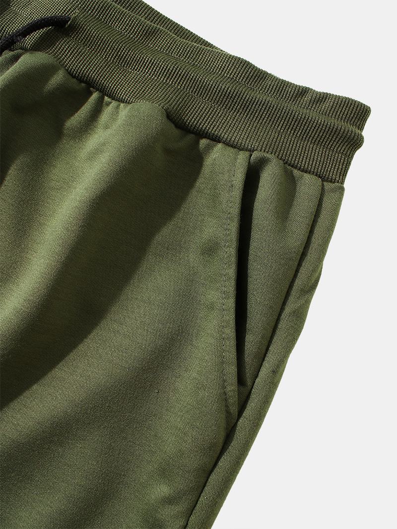 Męskie Kieszenie Na Suwak Sznurek W Talii Casual Solid Jogger Pants