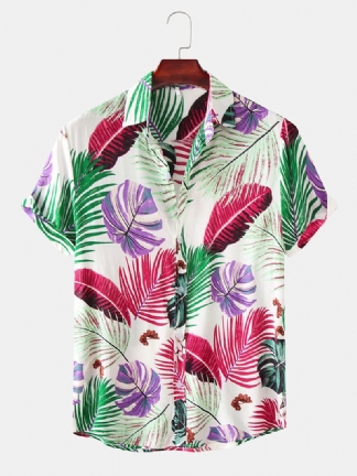Męskie Kolorowe Bloki Nadruki Nadruk Skręcić W Dół Kołnierz Hawaii Beach Koszule Z Krótkim Rękawem