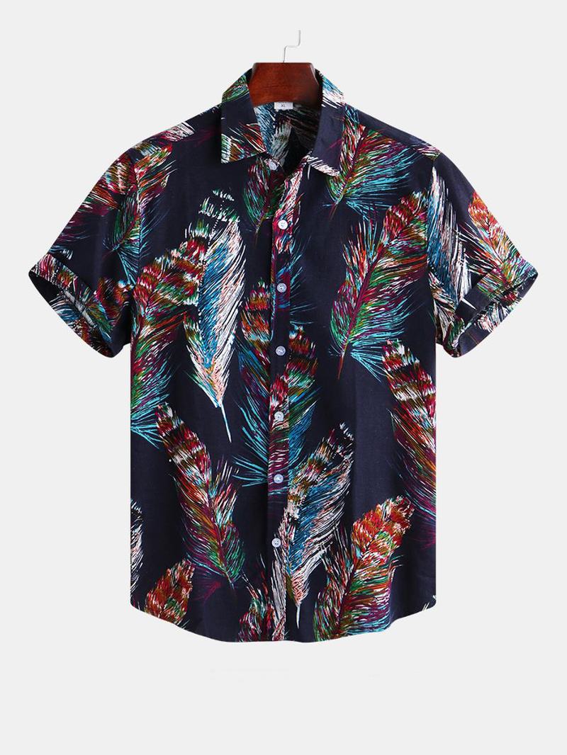 Męskie Kolorowe Pióra Z Nadrukiem Letnie Hawajskie Koszule Z Nadrukiem