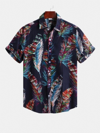 Męskie Kolorowe Pióra Z Nadrukiem Letnie Hawajskie Koszule Z Nadrukiem