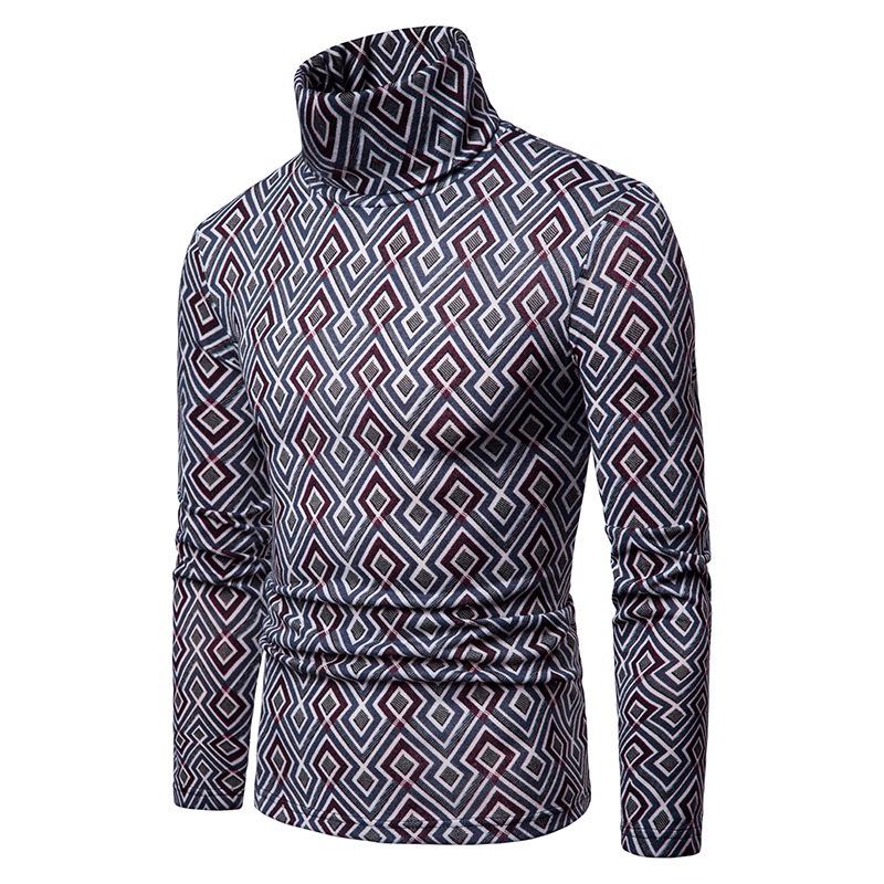 Męskie Kolorowe Wzory Geometryczne Swetry Z Wysokim Kołnierzem