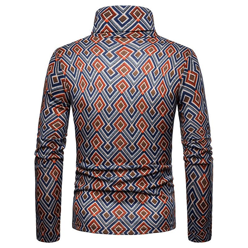 Męskie Kolorowe Wzory Geometryczne Swetry Z Wysokim Kołnierzem
