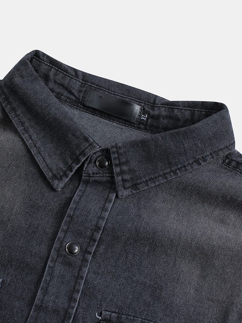 Męskie Koszule Dżinsowe Z Długimi Rękawami W Kamuflażu Trend Osobowości Podwójna Kieszeń Denim
