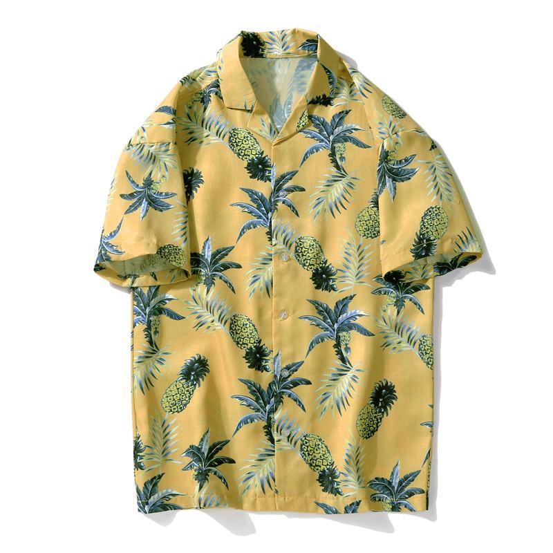Męskie Koszule Hawajskie Z Krótkim Rękawem Z Nadrukiem Tropikalnych Roślin