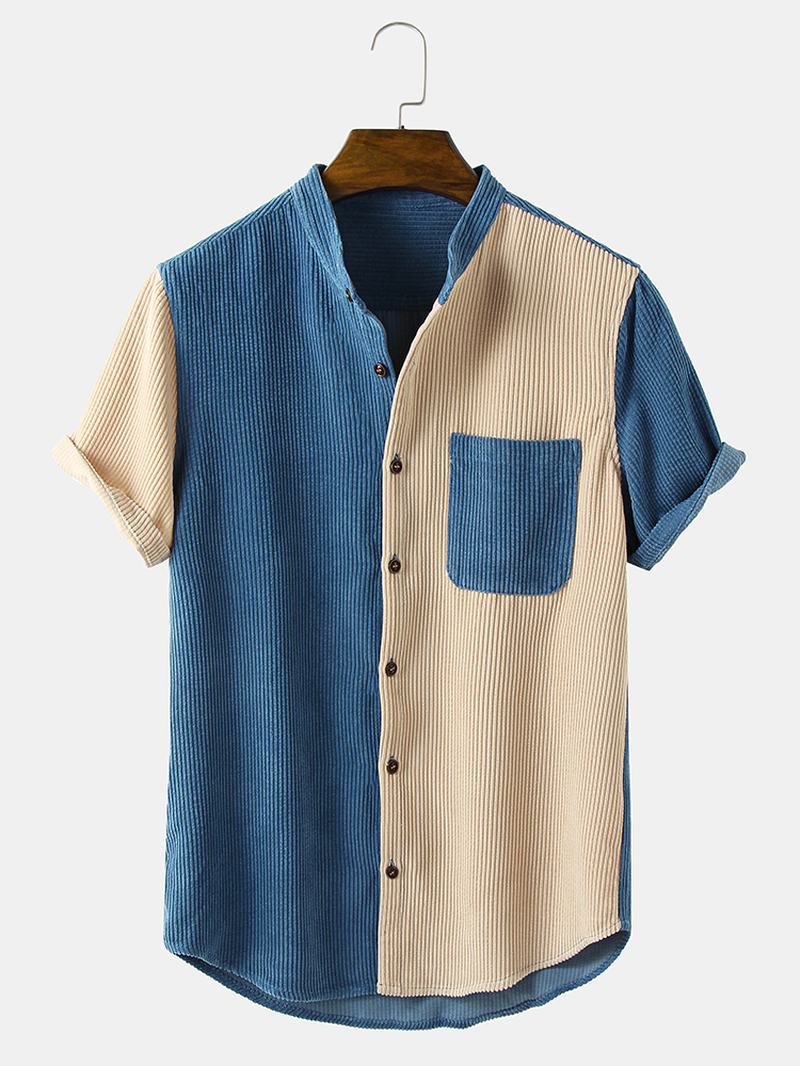 Męskie Koszule Sztruksowe W Stylu Vintage Ze Stójką