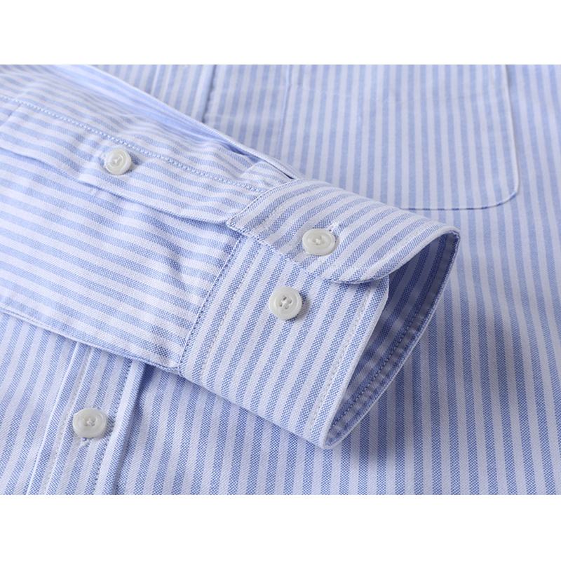 Męskie Koszule Z Długim Rękawem Slim Casual Bawełniane W Paski Oxford