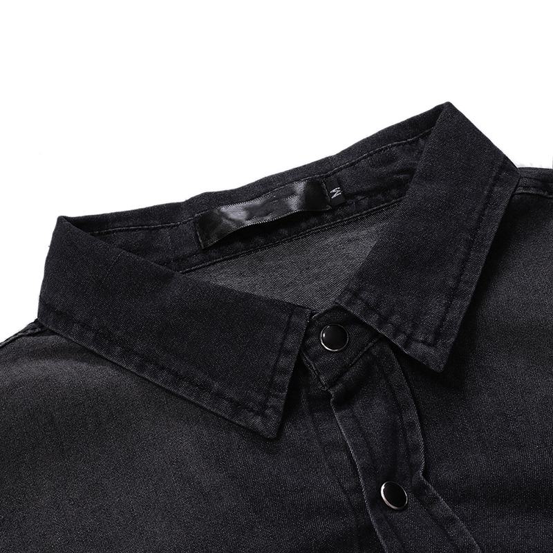 Męskie Koszule Z Długim Rękawem W Stylu Vintage Dżinsowe Patchworkowe