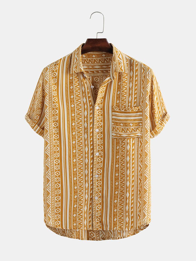 Męskie Koszule Z Kieszeniami W Paski W Stylu Vintage I Letnim Wzorem
