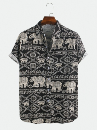 Męskie Koszule Z Krótkim Rękawem Z Etnicznym Nadrukiem Słonia