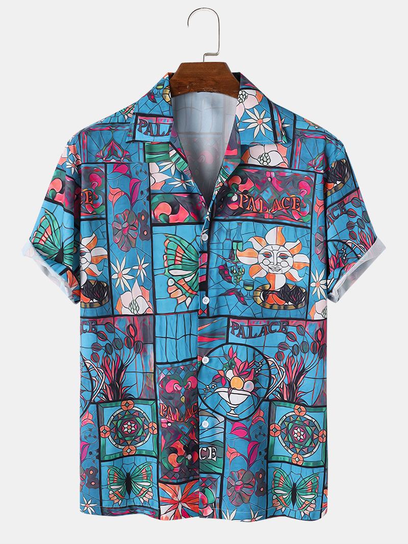 Męskie Koszule Z Krótkim Rękawem W Stylu Vintage Z Kwiatowym Nadrukiem