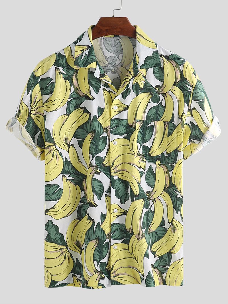 Męskie Koszule Z Nadrukiem Bananowym Na Co Dzień Luźne Letnie Koszule Wakacyjne