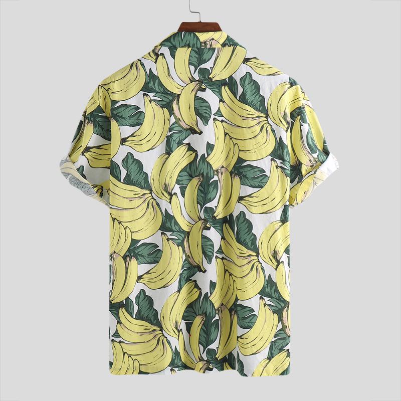 Męskie Koszule Z Nadrukiem Bananowym Na Co Dzień Luźne Letnie Koszule Wakacyjne