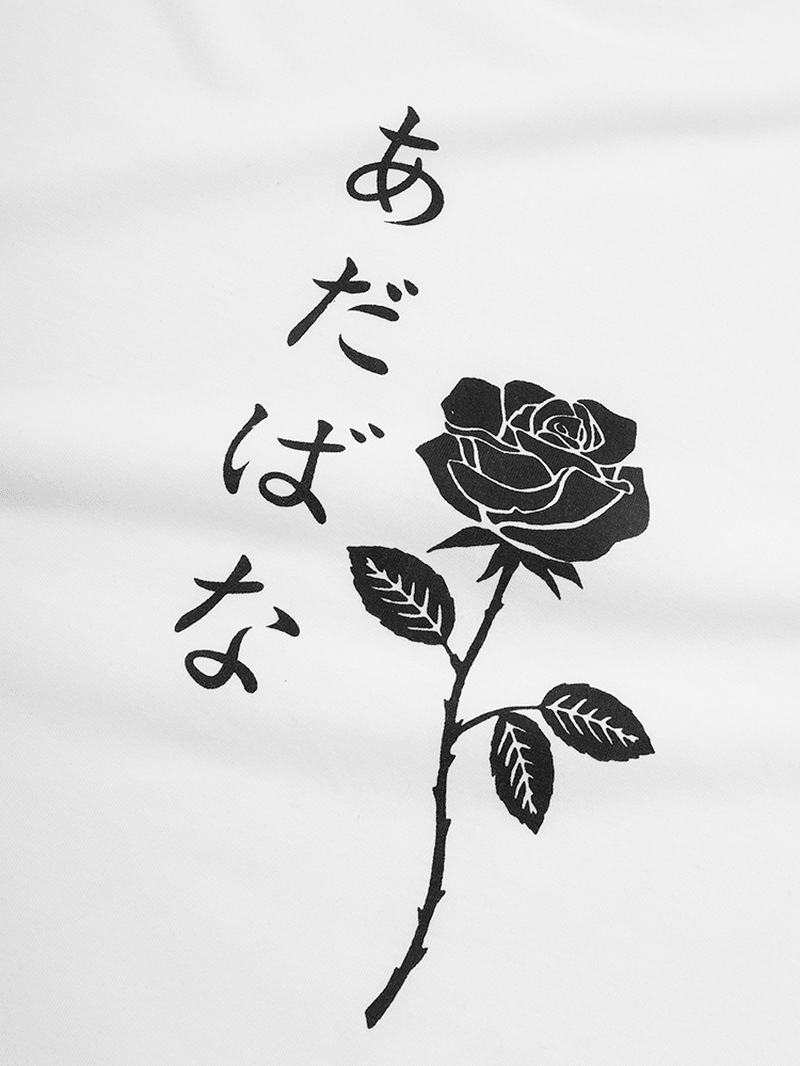 Męskie Koszulki Z Krótkim Rękawem Z Japońskimi Znakami I Nadrukiem Róży